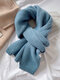 Unisex Knitted Thickened Solid Color Letter Cloth Label Autumn Winter Simple Warmth Scarf - Blue