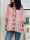 Кружевная блуза с оборками и оборками Plus Размер Plus - Розовый