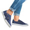 Plus Size Women Casual Canvas Buckle Decoration Zipper Flat Loafers - Blue