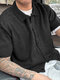 Мужская однотонная флисовая повседневная одежда с двойным карманом и коротким рукавом Рубашка - Черный