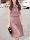 Solid Ruffle Sleeve Tie Neck Invisible Zip Back Dress - Pink
