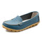 Casual Soft Sole Pure Color Slip On Flat Shoes Loafers - Blue
