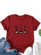 Cartoon Cat Printed O-Neck Short Sleeve T-shirt - Red