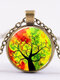 Vintage Gemstone Glass Printed Women Necklaces Colored Tree Of Life Pendant Necklaces - #07