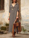Einfarbige, langärmlige Kapuze mit geschlitztem Saum Vintage Kleid - Khaki