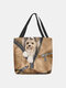 Women Large Capacity Cute Dog Pattern Printing Shoulder Bag Handbag Tote - Brown