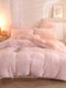 4Pcs AB Sided Plain Color Crystal Velvet Comfy Bedding Duvet Cover Set Pillowcase Adults Bed Duvet Set - Pink