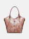 Women Vintage Faux Leather Wear-Resistant Skin-Friendly Handbag Tote - Pink