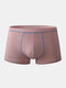 Mens Plain Color Block Stripe Soft Breathable Underwear Soft Boxer Briefs - Pink