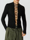 Mens Lace-Up Design Rib-Knit Long Sleeve T-Shirt - Black