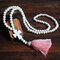 10mm Wooden Beads Long Necklace Bohemian Geometric Cross Beaded Tassel Pendant Necklace - Pink