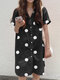 Cottagecore Polka Dot Pocket Button Split Shirt Dress - Black