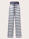 Plus Size Striped Pattern Patchwork Knotted Wide Leg Pants - Gray