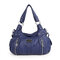 Women Multi-Pockets Rivet Soft Leather Crossbody Bag Shoulder Bag - Blue