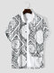 Mens Paisley Floral Print Baseball Collar Loose Short Sleeve Shirts - White
