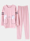 Plus Size Cute Bear Print Pajamas Long Sets Cartoon Long Sleeves Cotton Sleepwear For Winter Spring - Pink 1