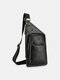 Men Retro Faux Leather Portable Waterproof Outdoor Chest Bag Sling Bag - Black