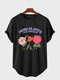 T-shirts à manches courtes avec ourlet incurvé et slogan de plante de dessin animé pour hommes - Noir