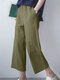 Сплошной карман, широкие укороченные штанины Брюки Для Женское - Зеленый