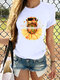 Flower Car Print Short Sleeve O-neck T-shirt For Women - White