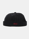 Unisex Letter Embroidery Pattern Solid Fashion Brimless Beanie Landlord Cap Skull Cap - Black