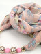 Vintage Chiffon Women Scarf Necklace Beaded Pendant Lattice Flowers Pattern Silk Scarf - #05