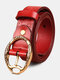 Women Genuine Leather Carved Oval Pin Buckle Flower Vine Pattern Embossing Vintage Casual Belt - Red