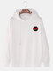 Mens Rose Pattern Solid Loose Drawstring Pullover Casual Hoodie - White