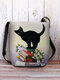 Women Black Cat Book Pattern Print Crossbody Bag Shoulder Bag - White