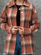 Check Print Button Lapel Long Sleeve Shacket Jacket - Red