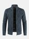 Mens Rhombic Embroidery Knitted Sweater Stand Collar Long Sleeve Coats - Blue