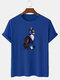 T-shirt à manches courtes et col ras du cou pour homme, vêtement d'hiver avec dessin animé de chat, Colorful - bleu