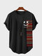 T-shirt a maniche corte da uomo con stampa geometrica etnica, patchwork, orlo curvo - Nero