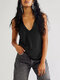 Solid Sleeveless V-neck Casual Tank Top For Women - Black
