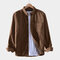 Mens Brief Style Corduroy Thicken Warm Solid Color Long Sleeve Shirts - Coffee