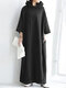 Solid Pocket Loose Long Sleeve Maxi Hoodie Dress Women - Black