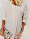 Women Solid Chest Pocket Irregular Hem Long Sleeve Shirt - Beige