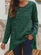 Клетчатая блузка с круглым вырезом и длинными рукавами на пуговицах Шея Повседневная блузка для Женское - Зеленый