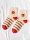 5 Pairs Women Cotton Jacquard Cartoon Little Bear Lattice Patterns Fashion Breathable Socks - #01
