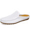 Men Hole Breathable Slip Resistant Slip On Casual Leather Slippers - White