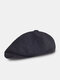 Men Cotton Linen Solid Color Breathable Sunshade Short Brim Casual Vintage Detective Hat Forward Hat Beret Flat Cap - Black