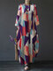 Contrast Color Geometric Print Long Sleeve Vintage Dress For Women - Purple