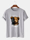 100% Cotton Mens Mechanical Bear & Letter Print Short Sleeve T-Shirt - Grey