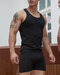 Mens One-Piece Suit Solid Color Fitness Slim Button Bodysuit Home Sleeveless Sport Jumpsuit - Black