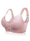 Plus Size Push Up Lace Gather Embroidery Side Support Bras - Pink