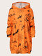Plus Size Lovely Halloween Cartoon Pocket Hooded Print Dress - Orange