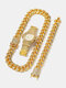 1/3 Pcs Men Watch Set Hip Hop Chain Gold Color Paved Rhinestones Men Jewelry - 3pcs Gold Watch Necklace Bracele