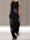 Flower Print Sleeveless Casual Jumpsuit For Women - Black