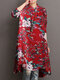 Floral Print Half-collar Casual Dresses for Women - Red
