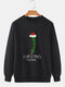 Mens Christmas Element Print Crew Neck Loose Pullover Sweatshirts - Black